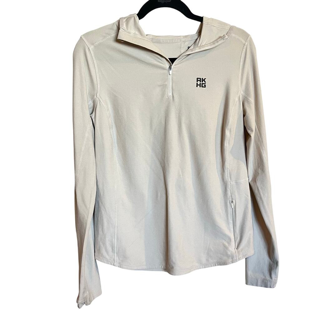 Womens Duluth Trading Shirt Alaskan Hardgear‎ AKHG 1/4 Zip Hoodie Cream Small